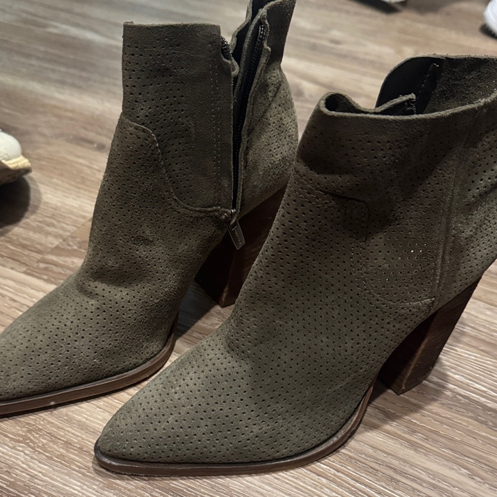 Vince Camuto Khaki Suede Ankle Booties